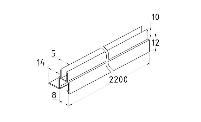 Уплотнитель для стекла 8 мм, блэк ультра - непрозрачный черный, пол-стекло 2200 мм t206-2 BL-U 4