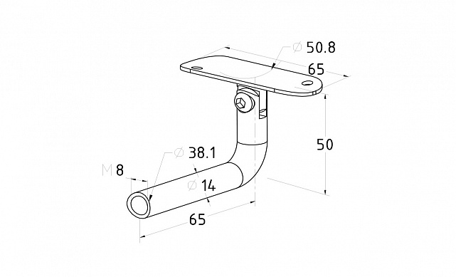 Держатель поручня выносной на стойку, с регулируемым ложементом под трубу Ø50.8 мм, полированный, (AISI 304) k261-4 2 Держатель поручня выносной на стойку, с регулируемым ложементом под трубу Ø50.8 мм, полированный, (AISI 304) k261-4 2