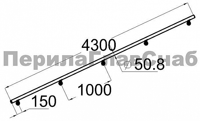 Готовый пристенный поручень с 5 держателями, длина 4300 мм (AISI 304) k730-43 2 Готовый пристенный поручень с 5 держателями, длина 4300 мм (AISI 304) k730-43 2