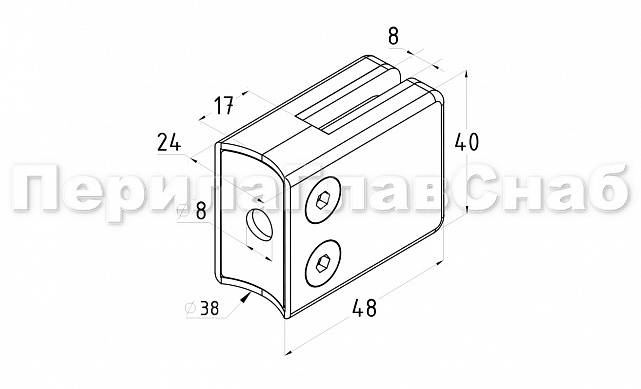 Стеклодержатель штампованный  под стекло 8 мм (4+4 мм), квадратный, под стойку Ø38.1 мм (40х24х48), полированный (AISI 304) k351 3 Стеклодержатель штампованный  под стекло 8 мм (4+4 мм), квадратный, под стойку Ø38.1 мм (40х24х48), полированный (AISI 304) k351 3
