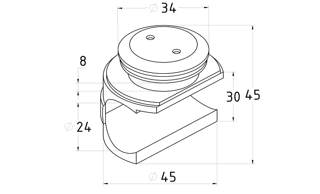 Крепление трека к стеклу, без зенковки, под 25 трубу t831 PSS 2 Крепление трека к стеклу, без зенковки, под 25 трубу t831 PSS 2