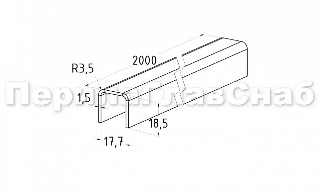 Профиль П-образный, L=2000 мм, t=1.5 мм, для стекла 16 мм, полир. (AISI 304) Ф-0457 3 Профиль П-образный, L=2000 мм, t=1.5 мм, для стекла 16 мм, полир. (AISI 304) Ф-0457 3