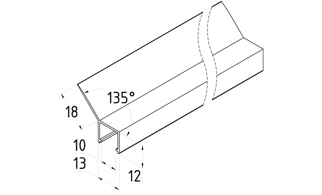 Уплотнитель для стекла в душевую кабину 10 мм, 135°, стекло-стекло 2200 мм t223 2 Уплотнитель для стекла в душевую кабину 10 мм, 135°, стекло-стекло 2200 мм t223 2