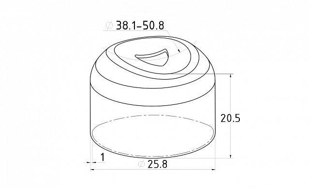 Наконечник штампованный (СПС) прямой 90° на трубу Ø25 мм, для поручня Ø38.1 мм, полированный, нержавеющий, AISI 201, k071-3 2