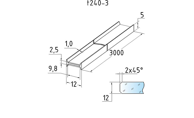 Профиль самоклеящийся для стекла 12 мм, длина 3000 мм, t240-3 3