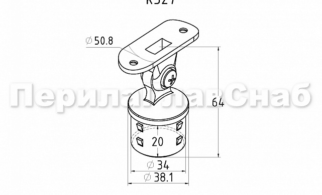 Наконечник Ø38.1 мм, шарнирный, полированный, (AISI 304) k327 2 Наконечник Ø38.1 мм, шарнирный, полированный, (AISI 304) k327 2