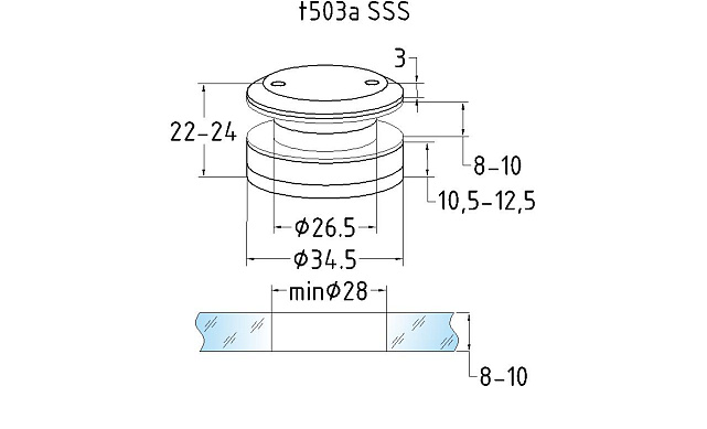 Точечный стеклодержатель 10.5-12.5 мм, регулируемый, без зенковки, для стекла 8-10 мм t503A SSS 2 Точечный стеклодержатель 10.5-12.5 мм, регулируемый, без зенковки, для стекла 8-10 мм t503A SSS 2