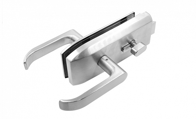 Замок для стеклянной двери с нажимной ручкой и притвором, евроцилиндр односторонний ключ/защелка, с ответной частью на стену, шлифованный t155-2 SSS  5 Замок для стеклянной двери с нажимной ручкой и притвором, евроцилиндр односторонний ключ/защелка, с ответной частью на стену, шлифованный t155-2 SSS  5