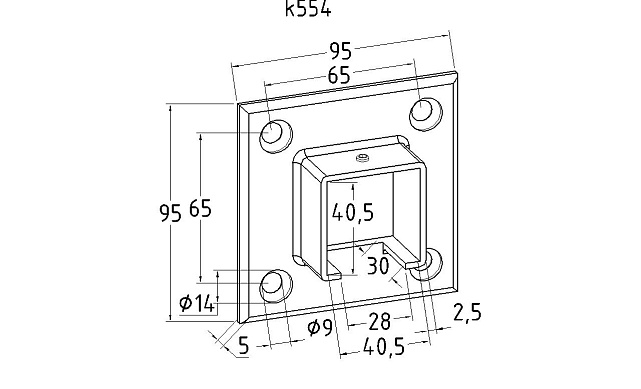 Фланец для трубы с пазом 40х40 мм, полированный, литой (AISI 304) k554 2 Фланец для трубы с пазом 40х40 мм, полированный, литой (AISI 304) k554 2