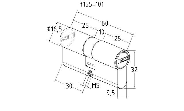 Личинка латунная 30х30мм для замка t155 ключ-ключ t155-101 SSS 3