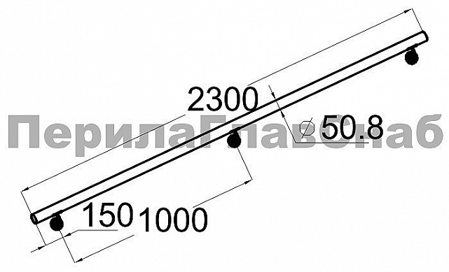 Готовый пристенный поручень с тремя держателями, длина 2300 мм (AISI 304) k730-23 2 Готовый пристенный поручень с тремя держателями, длина 2300 мм (AISI 304) k730-23 2