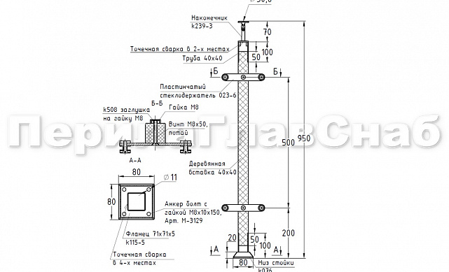 Готовая стойка 40х40х950 мм, деревянная, со вставками из нержавеющей стали 2х100 мм с 2 пластинчатыми стеклодержателями, под золото k740-2-G 2 Готовая стойка 40х40х950 мм, деревянная, со вставками из нержавеющей стали 2х100 мм с 2 пластинчатыми стеклодержателями, под золото k740-2-G 2