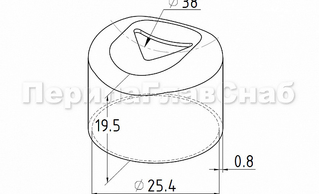 Наконечник штампованный (СПС) прямой 90° на трубу Ø25 мм, для поручня Ø38.1 мм, полированный, нержавеющий, AISI 304, 400Grit, k071-2 2