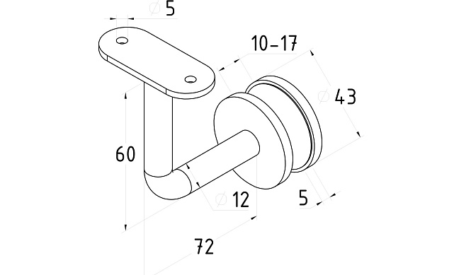 Держатель поручня на стекло 10-17 мм, с ложементом на плоскость, вынос 60х70 мм, Ø43х5 мм, нержавеющая сталь AISI 304, полированная k008-4 2 Держатель поручня на стекло 10-17 мм, с ложементом на плоскость, вынос 60х70 мм, Ø43х5 мм, нержавеющая сталь AISI 304, полированная k008-4 2