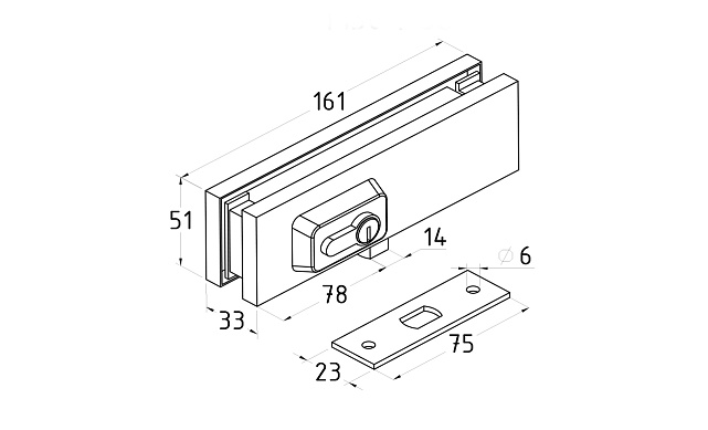 Замок для стеклянной двери угловой с круглым ригелем комплект, под алюминий t150 AL 3 Замок для стеклянной двери угловой с круглым ригелем комплект, под алюминий t150 AL 3