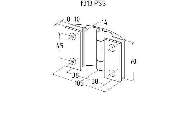 Петля душевая, стекло-стекло 180°, без реза, нерж, полированная t313 PSS 3 Петля душевая, стекло-стекло 180°, без реза, нерж, полированная t313 PSS 3