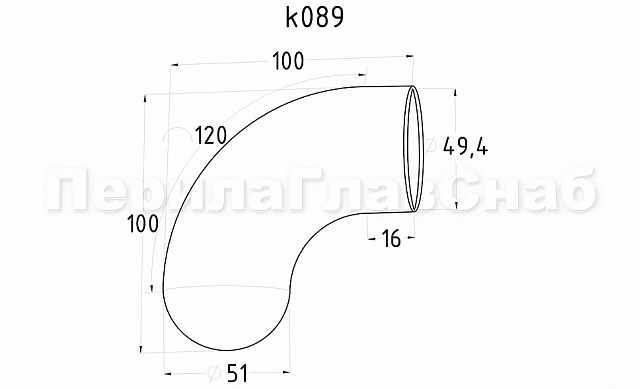 Отвод оконечный для пластикового/деревянного поручня с круглой заглушкой AISI 304 k089 2 Отвод оконечный для пластикового/деревянного поручня с круглой заглушкой AISI 304 k089 2