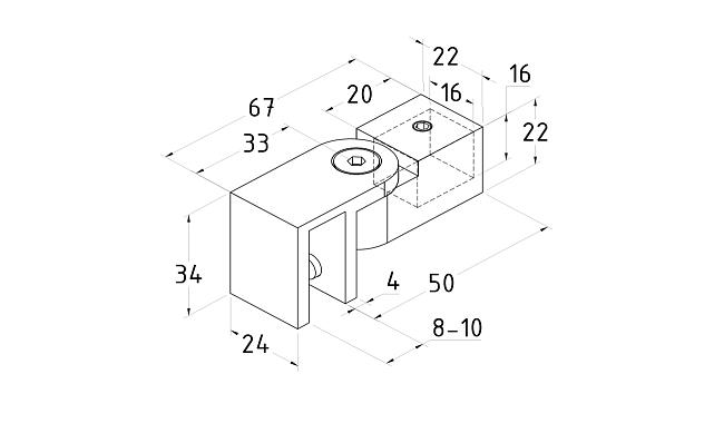 Крепежный элемент регулируемый, глухой для трубы 15х15 мм, полированный t803 PSS 2