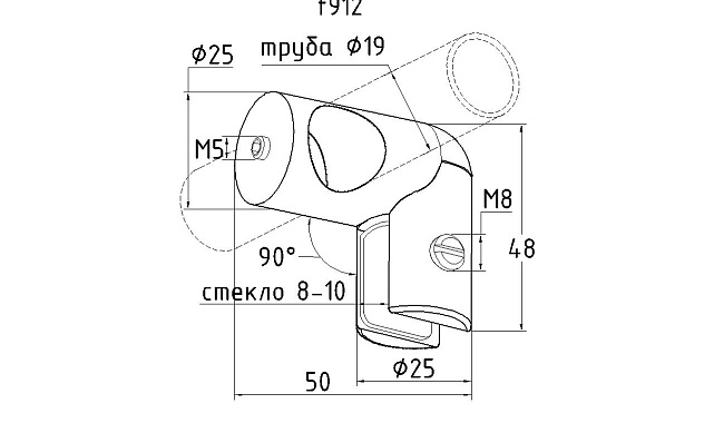 Держатель стекла сквозной боковой, для трубы 19 мм, черный, t912 Bl 3