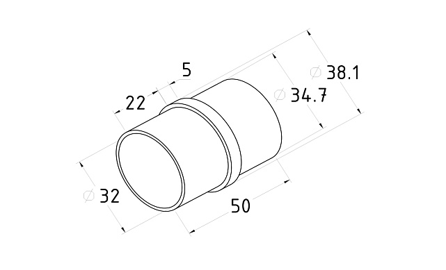 Соединитель трубы Ø38.1 с насечками, полированный, (AISI 316) k086-3 2 Соединитель трубы Ø38.1 с насечками, полированный, (AISI 316) k086-3 2