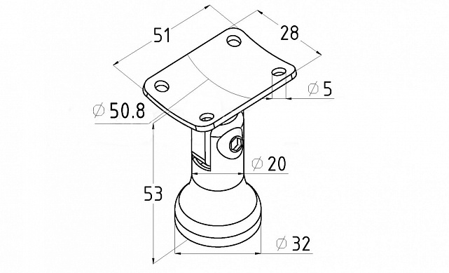 Наконечник стойки "колокольчик" на плоскость, с регулируемым ложементом под поручень Ø50.8 мм, литой, полированный, нержавеющий AISI 304, k203-3 2 Наконечник стойки "колокольчик" на плоскость, с регулируемым ложементом под поручень Ø50.8 мм, литой, полированный, нержавеющий AISI 304, k203-3 2