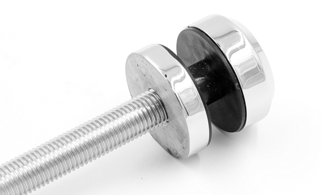 Комплект торцевого крепления несущего стекла, шпилька AISI316, гайка-шайба Ø50х10х18 мм с внутренней резьбой М16, полированный k277-2 7 Комплект торцевого крепления несущего стекла, шпилька AISI316, гайка-шайба Ø50х10х18 мм с внутренней резьбой М16, полированный k277-2 7