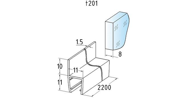 Уплотнитель для стекла в душевую кабину 8 мм, стекло-стекло 2200 мм жесткий ус t201 2 Уплотнитель для стекла в душевую кабину 8 мм, стекло-стекло 2200 мм жесткий ус t201 2