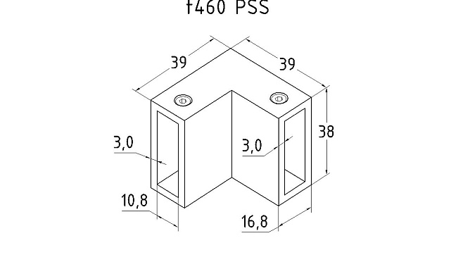 Соединитель труба-труба 90°, для трека 30х10 мм, AISI 304, полированный t460 PSS 2 Соединитель труба-труба 90°, для трека 30х10 мм, AISI 304, полированный t460 PSS 2