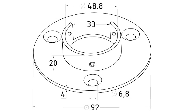 Фланец для трубы Ø48.3 мм, под 3 самореза 6.8 мм, литой, полированный, (AISI 304) k238-3 3 Фланец для трубы Ø48.3 мм, под 3 самореза 6.8 мм, литой, полированный, (AISI 304) k238-3 3