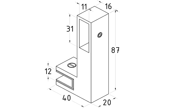 Коннектор труба-стекло для трека 30х10 мм, нержавеющая сталь AISI 304, черная  t466 BL 2 Коннектор труба-стекло для трека 30х10 мм, нержавеющая сталь AISI 304, черная  t466 BL 2