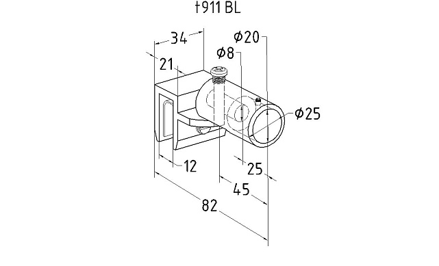 Крепежный элемент глухой шарнирный для трубы 19 мм, черный t911 BL 2