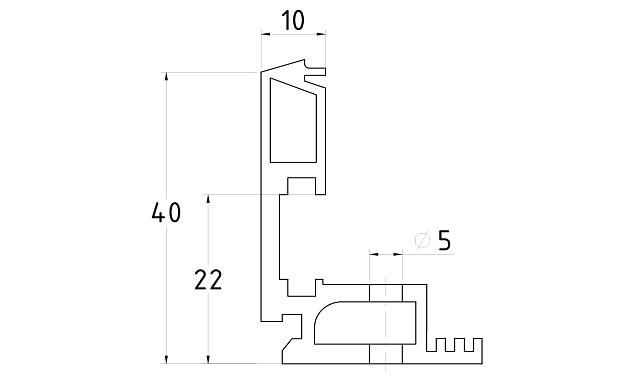 Профиль алюминиевый зажимной для стекла 8-12 мм, АНОД с отверстием, длина 3 м т40-7 AL 2 Профиль алюминиевый зажимной для стекла 8-12 мм, АНОД с отверстием, длина 3 м т40-7 AL 2