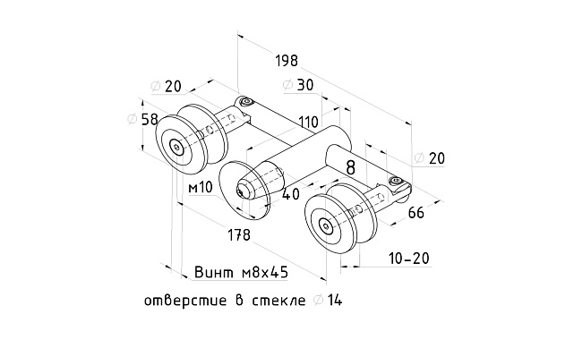 Крепление двойное с рутелями к тяге, AISI 304 k628 2 Крепление двойное с рутелями к тяге, AISI 304 k628 2