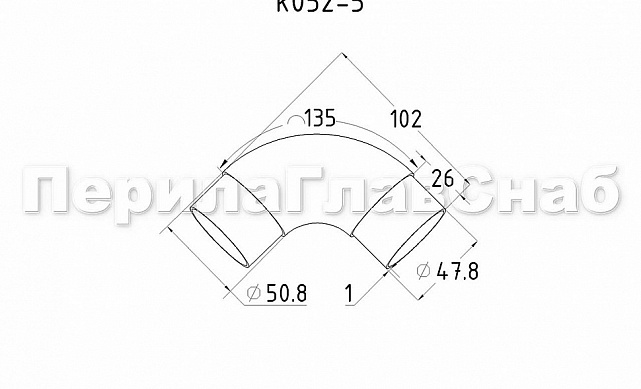 Отвод Ø50.8 мм, облегченный, полированный (AISI 201) k052-5 2 Отвод Ø50.8 мм, облегченный, полированный (AISI 201) k052-5 2
