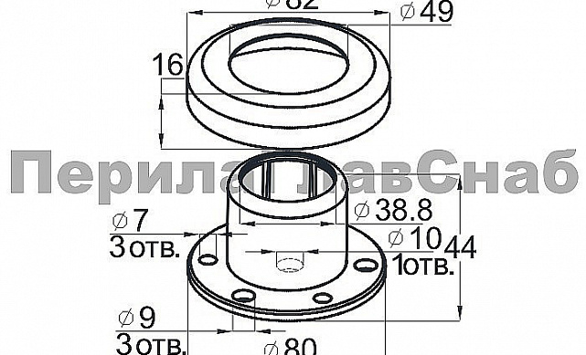 Цанга под трубу Ø38.1 мм, полированная #600, AISI 304, 3 отв. Ø7 мм, 3 отв. Ø9 мм, под золото Фk026-88 3 Цанга под трубу Ø38.1 мм, полированная #600, AISI 304, 3 отв. Ø7 мм, 3 отв. Ø9 мм, под золото Фk026-88 3