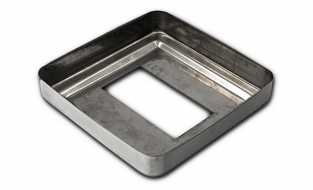 Низ стойки под трубу 50х25 мм, 84х84х0.6 мм, высота 17 мм, полированный (AISI 304) k398 3 Низ стойки под трубу 50х25 мм, 84х84х0.6 мм, высота 17 мм, полированный (AISI 304) k398 3