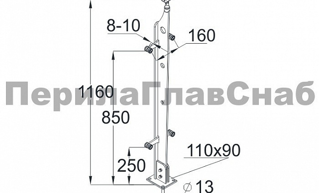 Стойка эксклюзивная с двумя пластинчатыми стеклодержателями, крепление в пол, регулируемый ложемент (AISI 304) k763 2 Стойка эксклюзивная с двумя пластинчатыми стеклодержателями, крепление в пол, регулируемый ложемент (AISI 304) k763 2