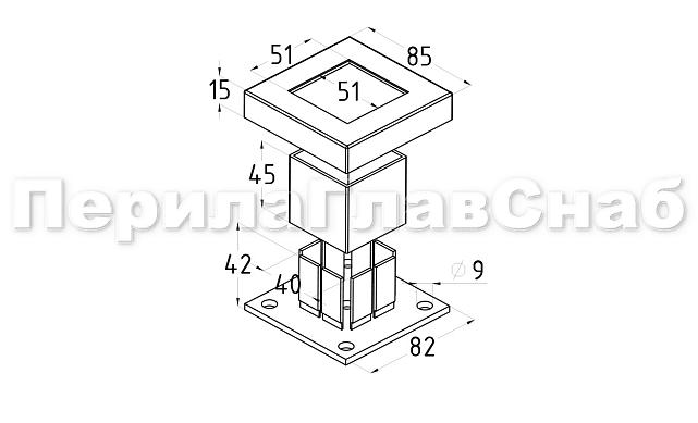 Цанга под трубу 40х40 мм, полированная, (AISI 304) k333 2