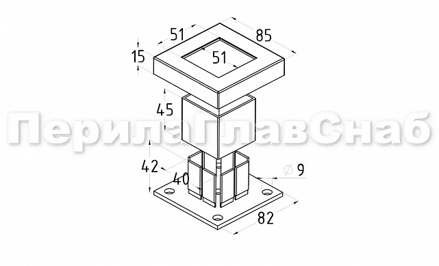 Цанга под трубу 40х40 мм, полированная, (AISI 304) k333 2 Цанга под трубу 40х40 мм, полированная, (AISI 304) k333 2