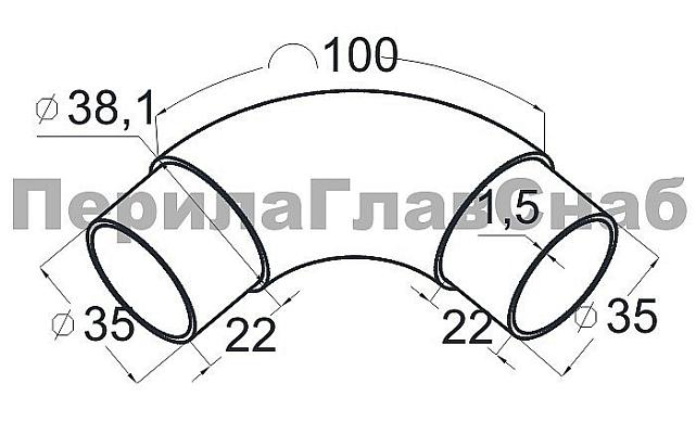Отвод поручня под Ø38.1х1.5 мм, 90°, литой, полированный, со вставками, (AISI 201) k059-3 2