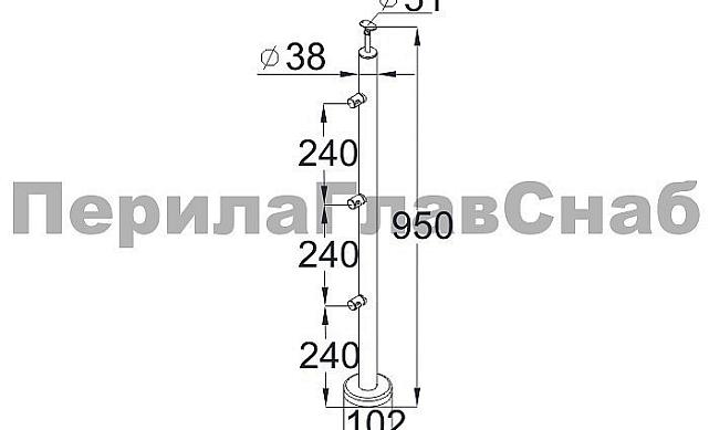 Стойка круглая Ø38.1: 3 ригеледержателя, полированная, высота 950 мм (AISI 304) k713 2