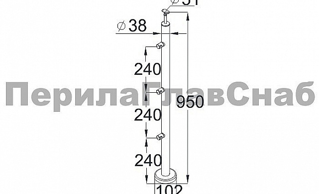 Стойка круглая Ø38.1: 3 ригеледержателя, полированная, высота 950 мм (AISI 304) k713 2 Стойка круглая Ø38.1: 3 ригеледержателя, полированная, высота 950 мм (AISI 304) k713 2