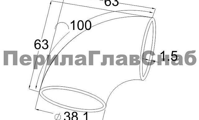 Отвод поручня под сварку Ø38.1х1.45 мм, полированный 400 Grit, (AISI 316) k095-4 2