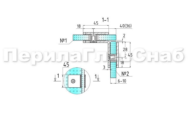 Коннектор для душевой кабины стекло-стекло 90° 45х45 мм полированный t725-2 PSS  2