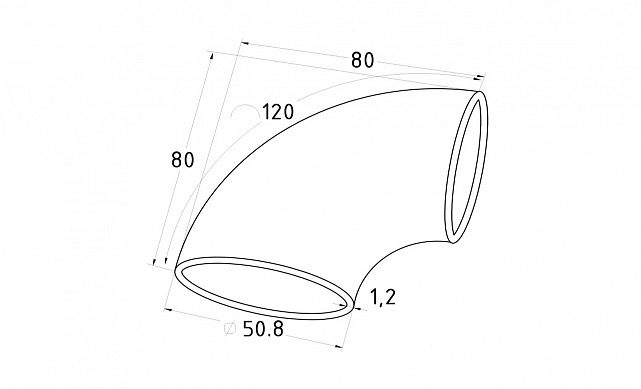 Отвод поручня под сварку для Ø50.8х125х1.2 мм, 400#, AISI 201 k021-16 2 Отвод поручня под сварку для Ø50.8х125х1.2 мм, 400#, AISI 201 k021-16 2