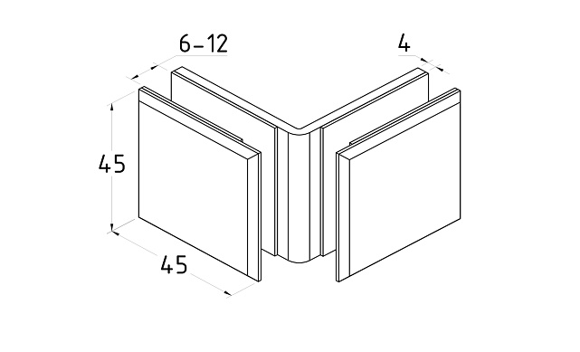Коннектор для душевой кабины стекло-стекло 90°, 45х45, полированный, t735 PSS 3 Коннектор для душевой кабины стекло-стекло 90°, 45х45, полированный, t735 PSS 3