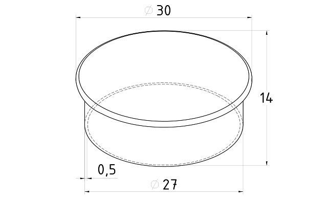Заглушка штампованная Ø30, 0,5 мм, для трубы 1-1,2 мм, полированная, AISI 304 k036-30 3 Заглушка штампованная Ø30, 0,5 мм, для трубы 1-1,2 мм, полированная, AISI 304 k036-30 3