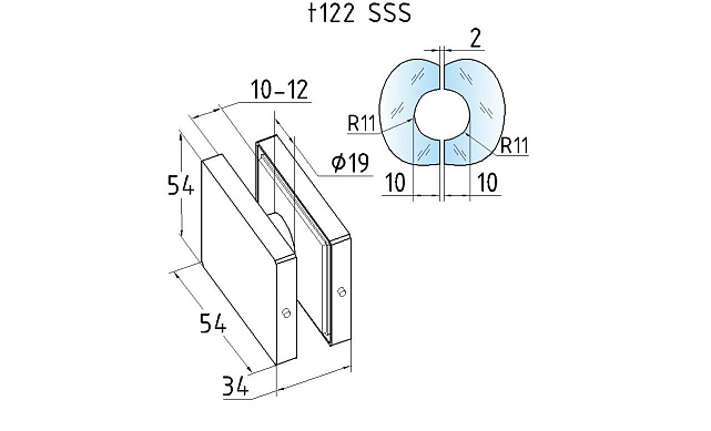Коннектор стекло-стекло 53х53, шлифованный t122 SSS 4 Коннектор стекло-стекло 53х53, шлифованный t122 SSS 4
