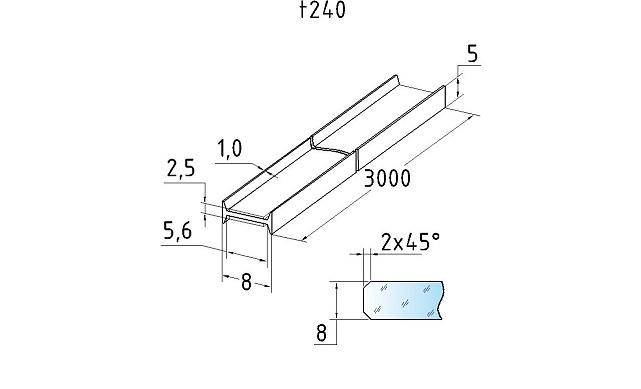 Профиль самоклеящийся для стекла 8 мм, длина 3000 мм t240 3 Профиль самоклеящийся для стекла 8 мм, длина 3000 мм t240 3