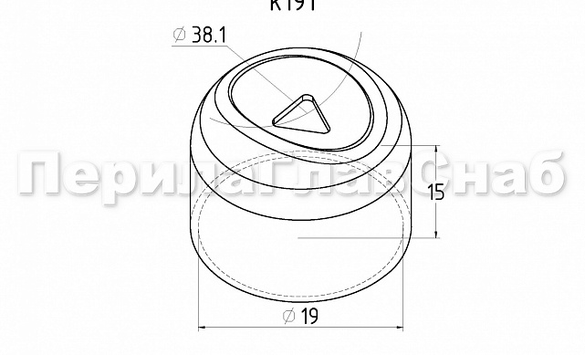 Наконечник штампованный (СПС) прямой 90° на трубу Ø19 мм, для поручня Ø38.1 мм, полированный, нержавеющий, 600 Grit, AISI 304, k191 2 Наконечник штампованный (СПС) прямой 90° на трубу Ø19 мм, для поручня Ø38.1 мм, полированный, нержавеющий, 600 Grit, AISI 304, k191 2